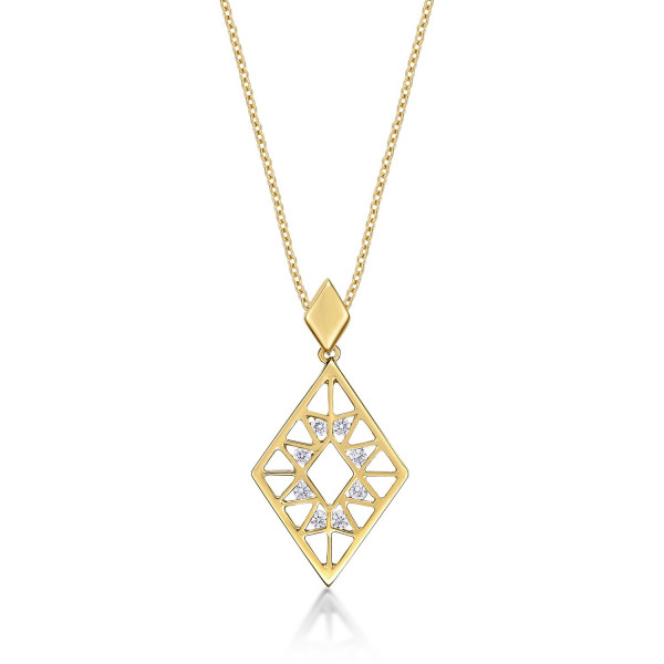 Rhombus Diamond Pendant Necklace 0.15ct Diamonds in 9K Yellow Gold