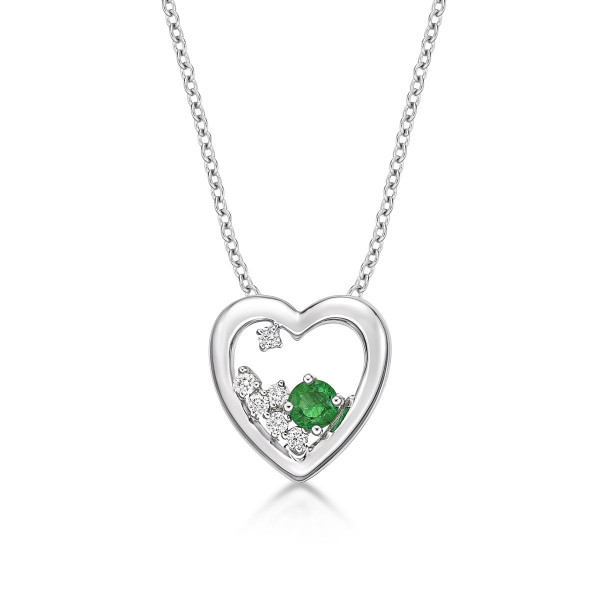 Heart Emerald Pendant Necklace with 0.07ct Diamonds 9K White Gold