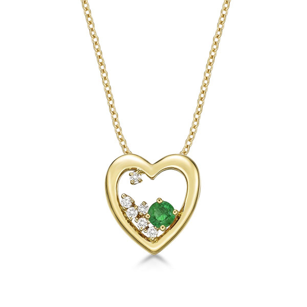 Heart Emerald Pendant Necklace with 0.07ct Diamonds 9K Yellow Gold