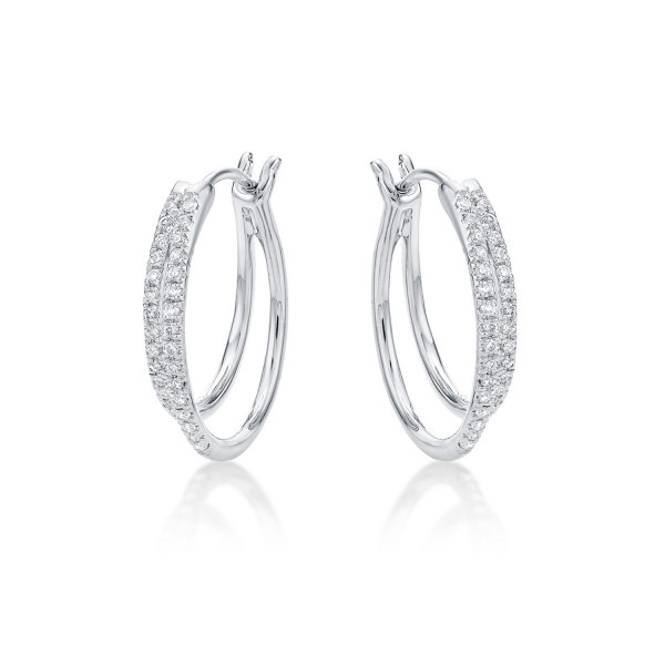 Small Twin Hoop Diamond Hoop Earrings 0.14ct Diamonds 9K White Gold