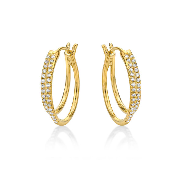 Small Twin Hoop Diamond Hoop Earrings 0.14ct Diamonds 9K Yellow Gold