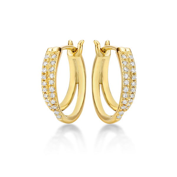 Twin Hoop Diamond Hoop Earrings 0.24ct Diamonds in 9K Yellow Gold