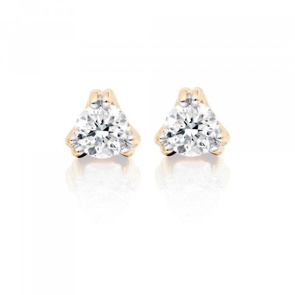 Diamond Stud Earrings 0.30ct 3 Claw 18K Yellow Gold-G/HSI
