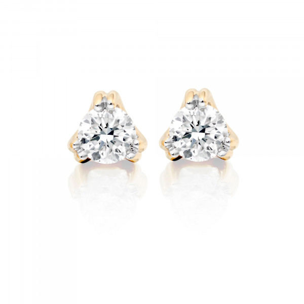 Diamond Stud Earrings 0.40ct 3 Claw 18K Yellow Gold-G/HSI