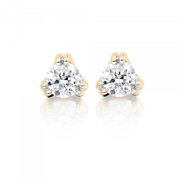 Diamond Stud Earrings 0.50ct 3 Claw 18K Yellow Gold-G/HSI
