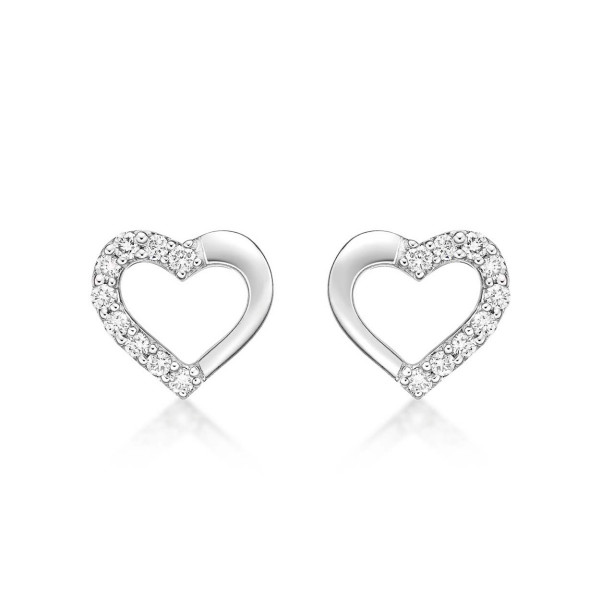 You & Me Diamond Heart Earrings 0.20ct Diamond Studs 9K White Gold