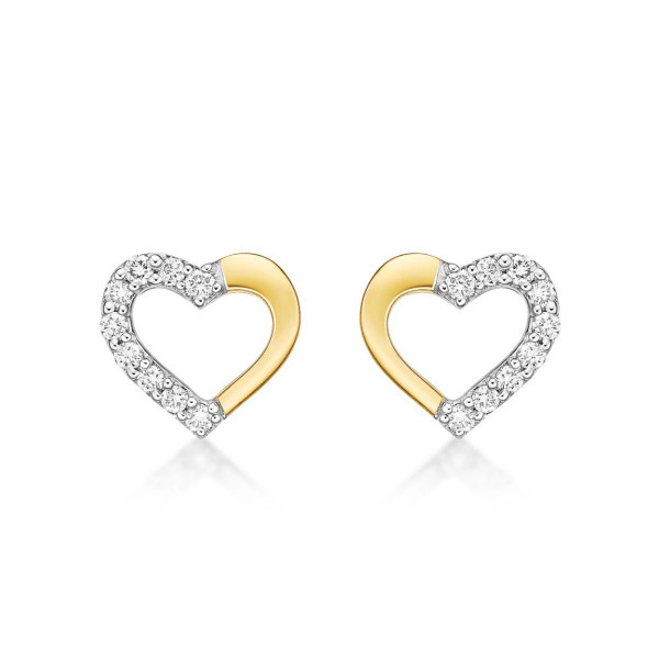 You & Me Diamond Heart Earrings 0.20ct Diamond Studs 9K Yellow Gold