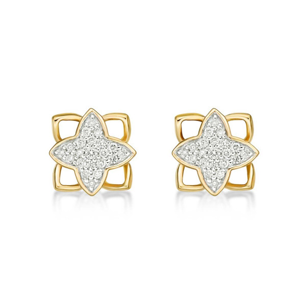 Clover Diamond Cluster Earrings 0.25ct Diamond Studs 9K Yellow Gold