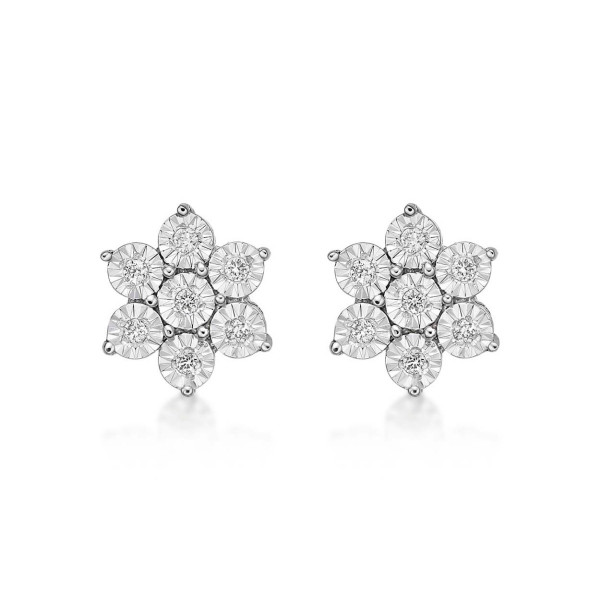 Sparkle Diamond Cluster Earrings 0.14ct Diamond Studs 9K  White Gold