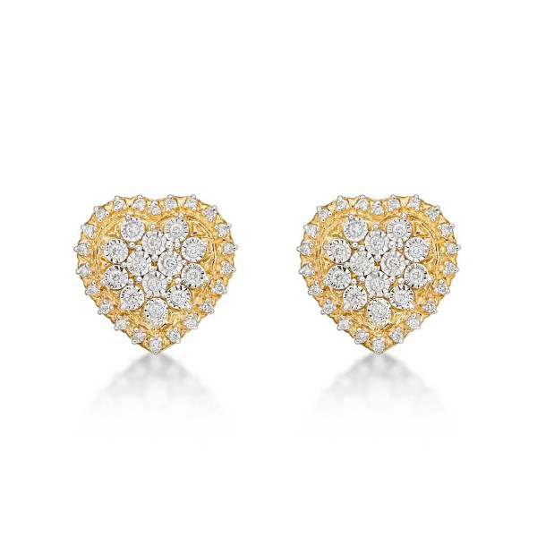 Sparkle Diamond Heart Earrings 0.28ct Diamond Studs in 9K Yellow Gold