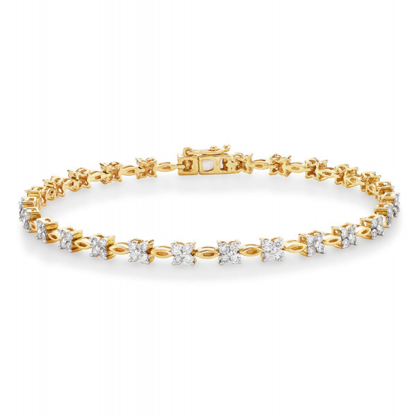 Flower Diamond Bracelet 1.50ct Diamonds in 9K Yellow Gold