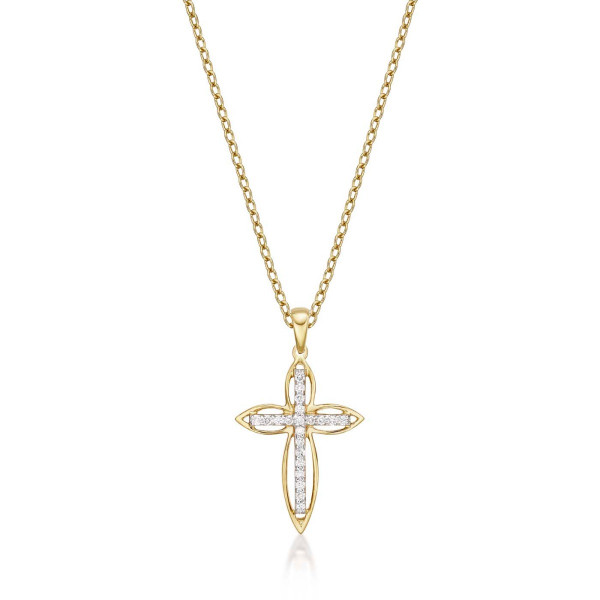 Divine Diamond Cross Pendant Necklace 0.15ct Diamond 9K Yellow Gold