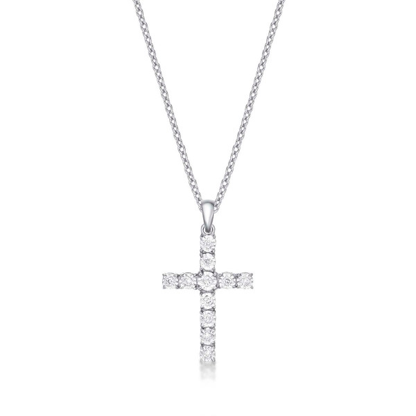 Shine Diamond Cross Pendant Necklace 0.11ct Diamond 9K White Gold