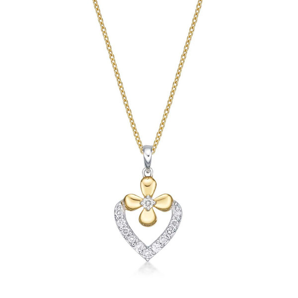 Flower Diamond Heart Pendant Necklace 0.23ct Diamond 9K Yellow Gold