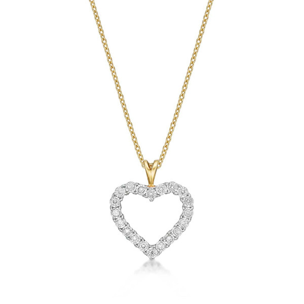 Miracle Diamond Heart Pendant Necklace 0.20ct Diamond 9K Yellow Gold