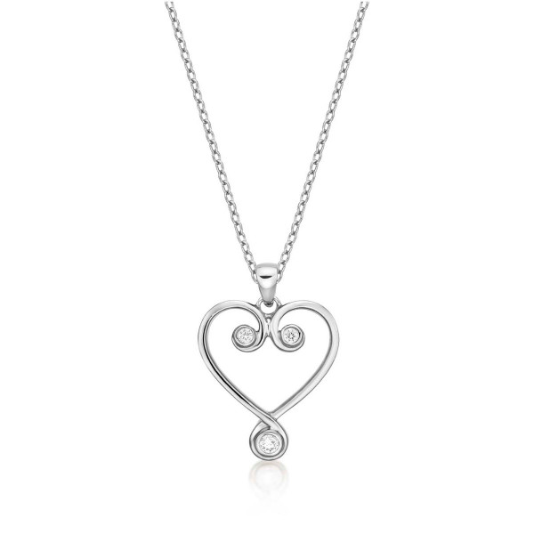 Ornate Diamond Heart Pendant Necklace 0.11ct Diamond 9K White Gold