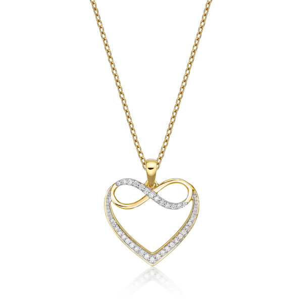 Infinity Diamond Heart Pendant Necklace 0.15ct Diamond 9K Yellow Gold