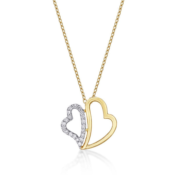 You & Me Diamond Heart Pendant Necklace 0.23ct Diamond 9K Yellow Gold