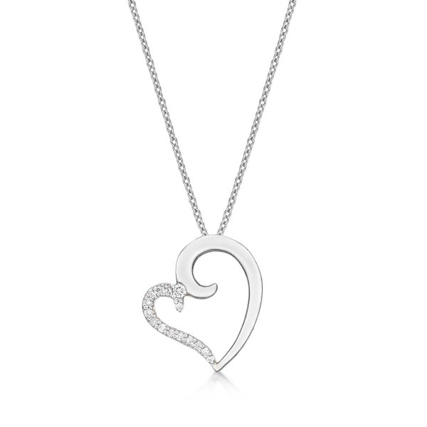 Kiss Diamond Heart Pendant Necklace 0.11ct Diamond 9K White Gold