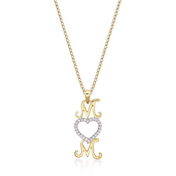 Mum Pendant Necklace 0.12ct Diamond Heart Necklace 9K Yellow Gold