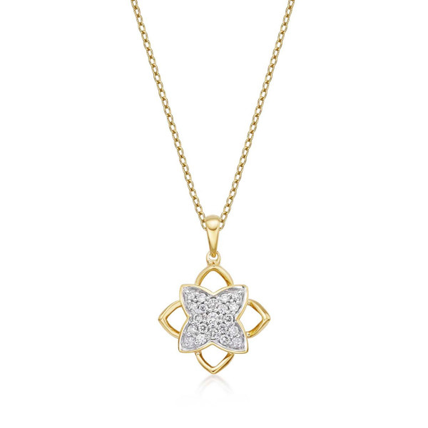 Clover Diamond Cluster Pendant Necklace 0.25ct Diamond 9K Yellow Gold