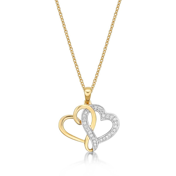 Interlocking Diamond Heart Necklace 0.13ct Diamond in 9K Yellow Gold