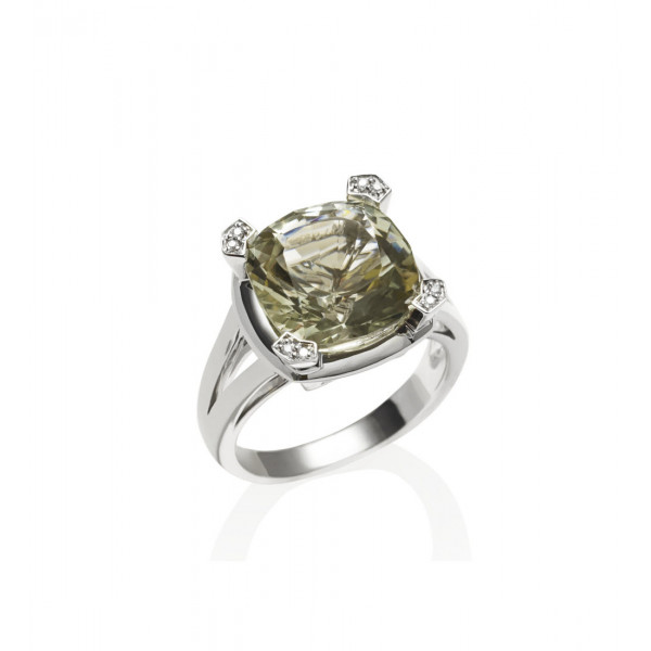 Large Green Amethyst Dress Ring in 18K White Gold