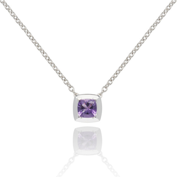 0.50ct Cushion Cut Amethyst Pendant Necklace In 18K White Gold
