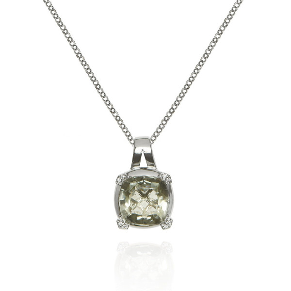 6ct Green Amethyst Pendant Necklace in 18K White Gold