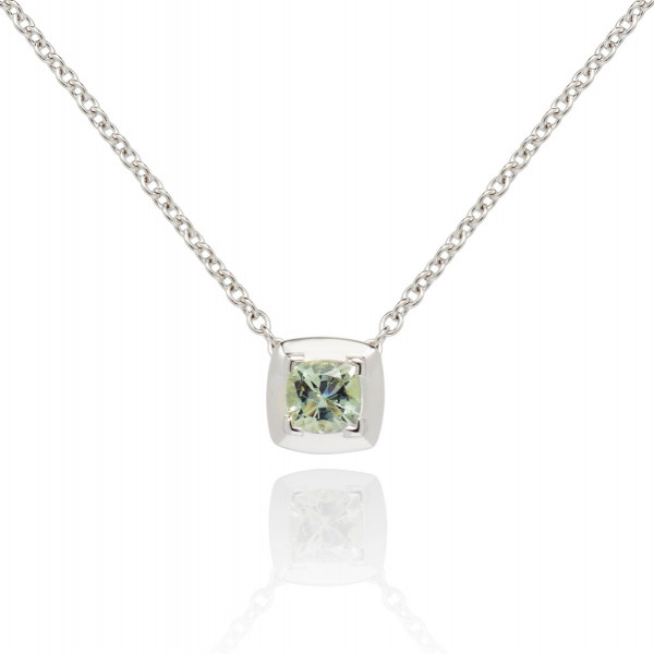 0.50ct Cushion Cut Green Amethyst Pendant Necklace In 18K White Gold