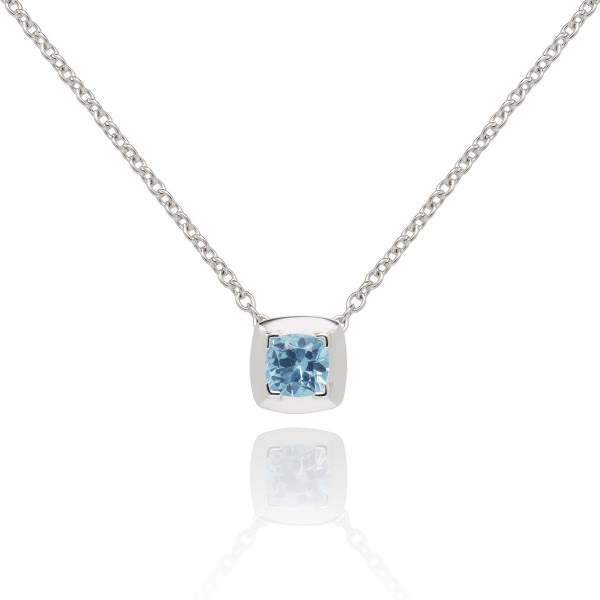 0.65ct Cushion Cut Swiss Blue Topaz Pendant Necklace In 18K White Gold