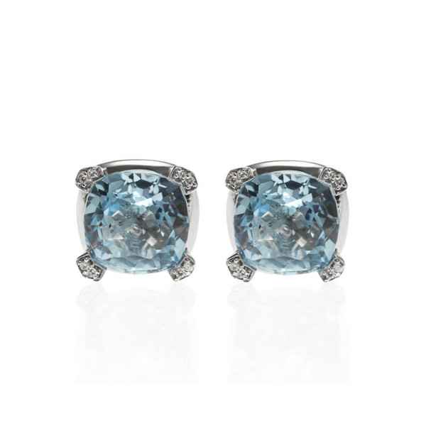 Large Blue Topaz Stud Earrings in 18K White Gold