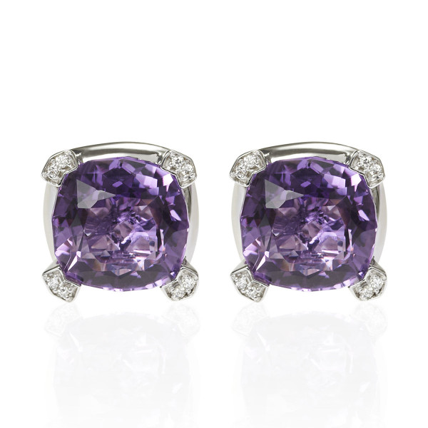 Large Amethyst Stud Earrings in 18K White Gold
