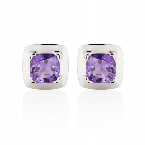 0.75ct Cushion Cut Amethyst Stud Earrings In 18K White Gold