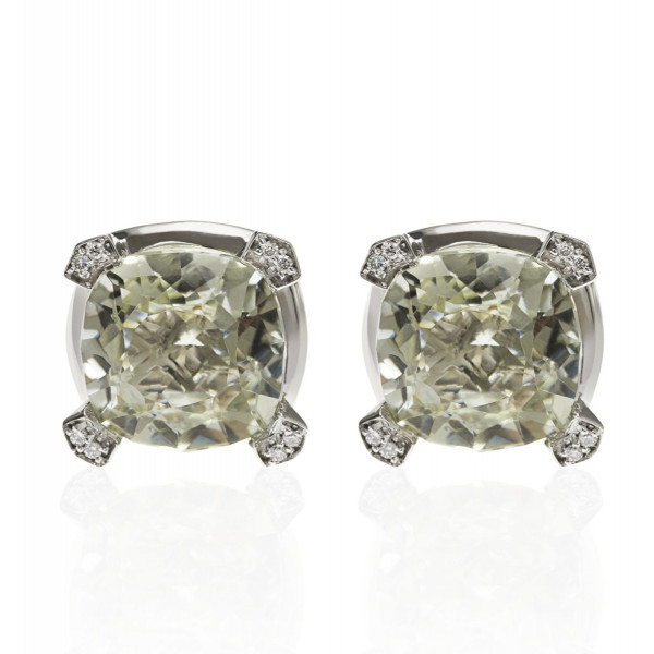 Large Green Amethyst Stud Earrings in 18K White Gold