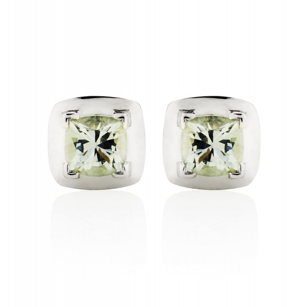 0.80ct Cushion Cut Green Amethyst Stud Earrings In 18K White Gold
