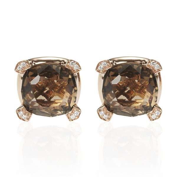 Large Smoky Quartz Stud Earrings in 18K Rose Gold