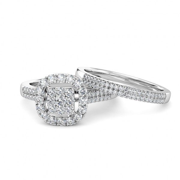Cushion Diamond Cluster Engagement Ring 0.40ct Diamonds in 18K White Gold