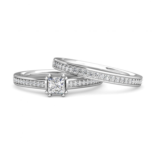 Square Princess Diamond Cluster Engagement Ring 0.30ct Diamonds 18K White Gold