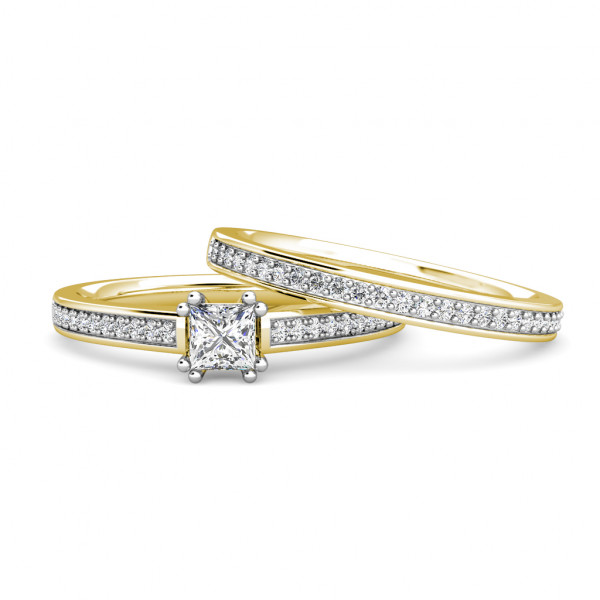 Square Princess Diamond Cluster Engagement Ring 0.30ct Diamonds 18K Yellow Gold