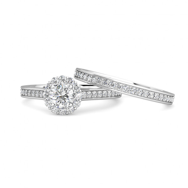 Halo Diamond Cluster Engagement Ring 0.40ct Diamonds in 18K White Gold