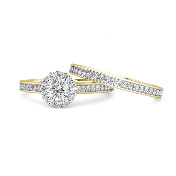 Halo Diamond Cluster Engagement Ring 0.40ct Diamonds in 18K Yellow Gold