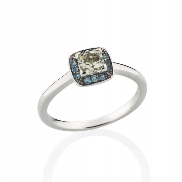 Green Amethyst and London Blue Topaz Ring in 18K White Gold