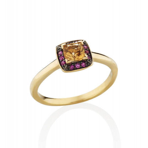 Citrine and Pink Sapphire Ring in 18K Yellow Gold