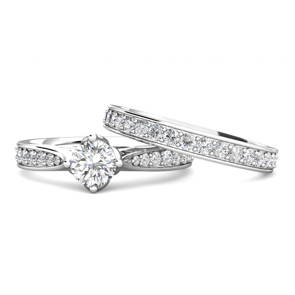 Crown Diamond Cluster Engagement Ring 0.40ct Diamonds in 18K White Gold