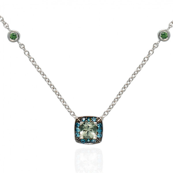 London Blue Topaz and Green Amethyst Necklace in 18K White Gold