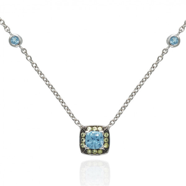 Swiss Blue Topaz and Peridot Necklace in 18K White Gold