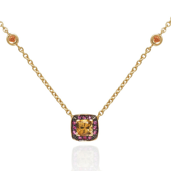 Citrine and Pink Sapphire Necklace in 18K Yellow Gold