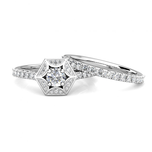 Hexagon Halo Diamond Engagement Ring 0.50ct Diamonds in 18K White Gold
