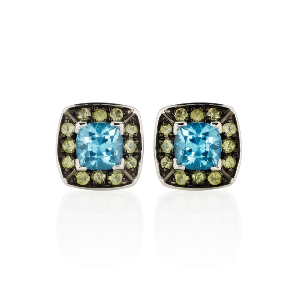 Swiss Blue Topaz and Peridot Stud Earrings in 18K White Gold